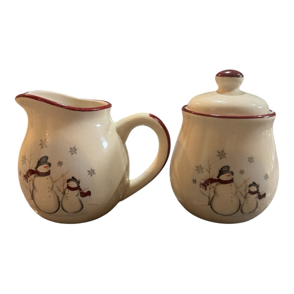 1 set of Royal Seasons Stoneware Snowman Creamer and Covered Sugar Bowl